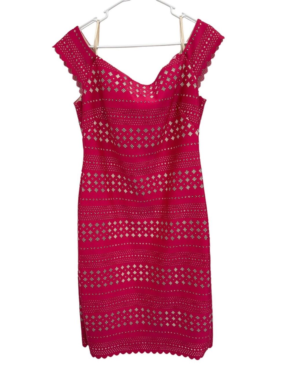 Eliza J Dress Laser Cut Off Shoulder Pink Size 14